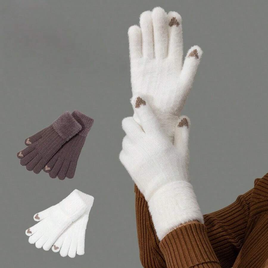 Women's Knitted Touchscreen Gloves, Warm And Versatile, Suitable For Riding, Thickened Cold-Proof, Korean Style, Winter - Multicolor - View 1