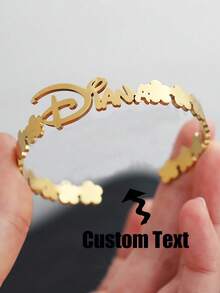 Customized Name Bracelet For Women, Gold Stainless Steel Material, Personalized Adjustable Bangle, Fashionable Wedding Jewelry Gift - Yellow Golden 1 - View 2