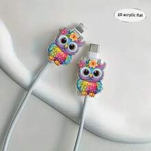 2/4/8pcs Cute Cartoon Owl Pattern Cable Protector, Fashionable Saver, Acrylic Material, Protect Charging Head, Earphone, Phone Cables From Breaking, Extend Data Cable Lifespan, Compatible With Android Type-C/Apple 20W Fast Charging Cable - Colorful Owl - View 6