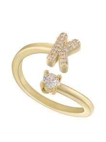 This Is A Stylish And Simple Asymmetrical Copper A-Z Ring With An Adjustable Opening And 26 English Initials For Women. It Is Suitable For Daily Wear And Casual Entertainment. It Is A Gift For Friends And Couples At Festivals And Gatherings!