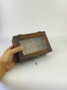 1个手工复古木质玻璃门柜，适合存放化妆品和杂物，复古木质首饰收纳盒，桌面化妆盒，女士礼物