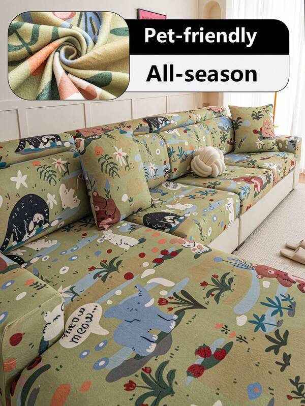 1pc Fresh Spring Garden Sofa Slipcover, Anti-Slip Pet Friendly, Anti-Scratch, Odorless, Anti-Slip & Durable, Easy Installation, Machine/Hand Washable, Reusable Furniture Protector Sofa Cover