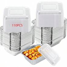 Paquete de 110 Charolas de Aluminio, Charolas para Hornear con Tapas Transparentes, Recipientes de Aluminio de 15 x 12 cm Adecuado para Catering Barbacoas - 110 piezas - Ver 9