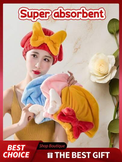1条超强吸水超细纤维女士干发巾，珊瑚绒蝴蝶结设计，速干发巾，吸水性强，适用于头发、剪发、美发工具、护发、旅行、美发用品、美发设备、配件、沙龙、头发、发型师、美发工具、护发产品