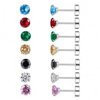 12pcs Women's Zirconia Stud Earrings Set, 6 Pairs, Hypoallergenic (Men/Couples) Stainless Steel Earrings, 9 Colors Available, Essential For Women's Autumn/Winter Outfits, Suitable As Gifts For Girlfriend, Mother, Birthday, Party And More