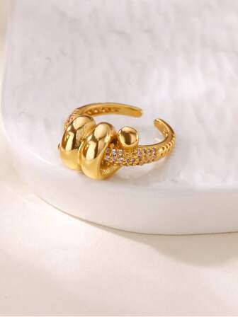 1Pc Fashion Zirconia Knot Rings For Women Gold Color Stainless Steel Geometric Adjustable Finger Rings Wedding Couple Jewelry Gifts