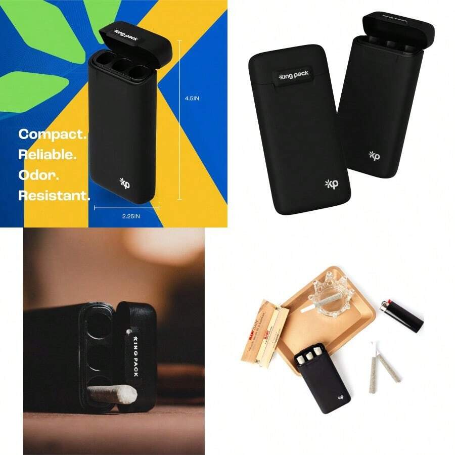 Cigarette Case Joint Holder Smell Proof Container Smoking Accessories Raw Cones Zig Zag Rolling Papers Smoke Buddy Holds 3 King Size Prerolls - màu đen - Xem 1