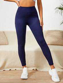 Summer Workout Women's Black Butt Lifting & Waist Slimming Peach Hip Fitness, Yoga Workout Leggings - Navy Blue - View 5