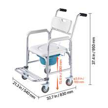Bedside Commode Chair With Wheels, 350 Lbs Capacity, 4-In-1 Portable Toilet And Raised Toilet Seat With Padded Seat/Backrest/Flip-Up Footrest, Detachable 5L Bucket, Shower Wheelchair For Seniors - 350 Lb - View 10