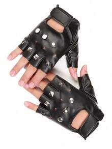 1 Pair Leather Fingerless Casual Sports Style Gloves, Fashion Street Dance For Men