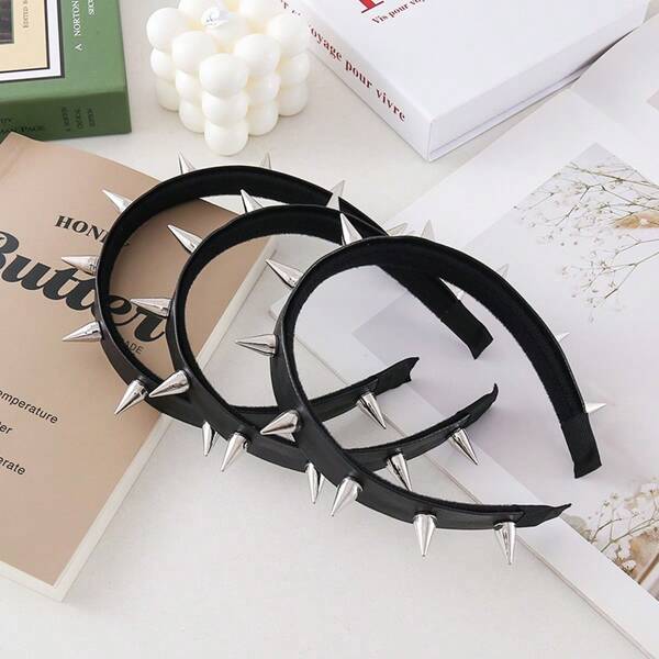 Punk Rivet Headband, Black Gothic Spiked Headpiece, Fashion Headwear, Metallic Personalized, Beauty, Hair Band Hair Hoop