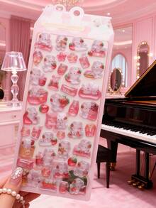 Cute Pink Rabbit Theme, Embossed Texture, Crystal Clear Animal Material Cartoon Waterproof Solid Stickers And Decals, Suitable For Phone Cases, Journals, Recommended For Ages 6+ - Multicolor - View 3