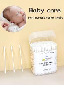 200pcs/Box Baby Cotton Swabs, Newborn Ear & Nose Cleaning, Ultra-Fine Cotton Ball Spiral, Children Cotton Buds Double-Ended Cotton Sticks - Multicolor - View 1