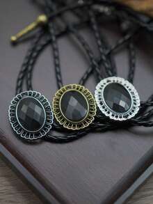 ربطة عنق بولو لرجال ونساء، بسلك جلد أسود على الطراز الغربي القديم مزين بأحجار كريمة لامعة، إكسسوار قلادة رسمي أو كاجوال