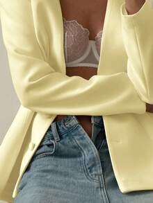 Look Polly Women's Casual And Elegant Old Money Style Butter Yellow Front Single Breasted Semi Formal Suit Jacket Jacket Chic Evening Dress New Year Look