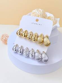 6-12 件/套时尚优雅金色和银色耳环，适合日常佩戴、度假、休闲、派对、情侣 - 金+銀色 - 查看 2