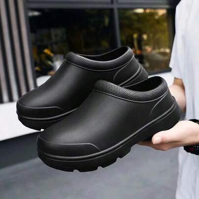 Unisex Black Thick Sole Chef Shoes, Waterproof Oil-Resistant Work Shoes, Comfortable Non-Slip