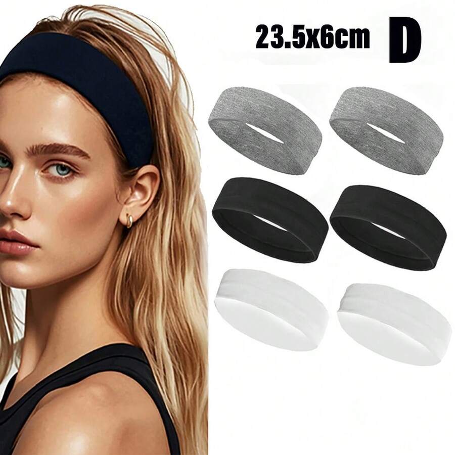 6pcs Women's Multi-Color Solid Color Sports Sweat-Absorption Headband, Running Fitness Hair Band For Protecting Forehead Casual Yoga Headband Pack Set For Women Men In Black White Grey Brown Sport Headband Pack For Women Men Athletic Hairband