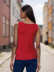 Womens Sequin Tank Tops  Sleeveless Round Neck Solid Color Tops Slim Fit Shirts Festival Tops - Red - View 6