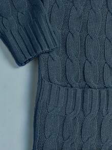 大码女式V领长袖纯色麻花针织开衫，秋冬 - 霧霾藍 - 查看 4