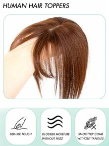 Topper tóc thật có mái màu nâu sẫm, nâng cấp mới dành cho nữ, che tóc bạc và tăng độ phồng, Topper tóc liền mạch nhẹ, kẹp đế lụa - S4 - Xem 6