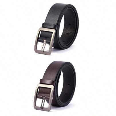 حزام جلد PU أسود أنيق متعدد الاستخدامات للرجال، إبزيم مجوف، لون أسود، طراز قديم، مناسب للملابس اليومية والجينز والشتاء والأعياد، هدية مناسبة للرجال