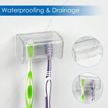 Soporte para cepillo de dientes montado en la pared con tapa para el baño, organizador de almacenamiento de cepillo de dientes para la ducha, colgador de cepillo de dientes autoadhesivo con dispensador de pasta de dientes automático - transparente - Ver 2