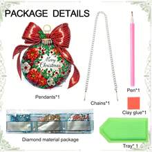 A 2D/Flat Set Of Christmas Decoration Diamond Painting Toolkit, DIY Merry Christmas Bow Shaped Diamond Painting Mosaic Pendant Handmade Bag, Acrylic PMMA Holiday Themed Asymmetrical Diamonds, Home Garden Wall And Door Decoration, Holiday Party Decoration Handmade Gifts