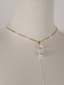 1 buc colier elegant cu lanț cu picătură de apă cu stras, lanț de corp minimalist cu pandantiv cu perle artificiale, versatil pentru femei