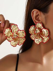 Golden Color Enameled Big Flower Floral Statement Earring For Women