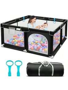 Baby Playpen,Baby Fence, Baby Playards For Babies And Toddlers,Baby Fence With Pull Tab And Handbag,Baby Fence Play Yards For Indoor & Outdoor With Breathable Mesh Anti-Fall Playpen,Baby Need - 黑色 - 查看 7