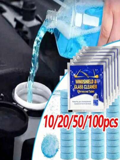 50 pastillas limpiadoras de parabrisas para todo el año - Desengrasante efervescente concentrado para película de aceite y vidrio sin rayas | Potenciador de líquido lavaparabrisas que se disuelve rápidamente con prevención de hielo (-30°C), compatible con todos los vehículos | Regalo de cuidado del automóvil para papá, Navidad y profesionales de la limpieza