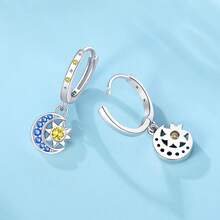 Orstarry 1 Pair Of S925 Hypoallergenic Sterling Silver Hoop Earrings Star, Moon And Sun Motif Earrings Minimalist, Elegant And Graceful Style Ladies' Gift, Birthday Commemorative Item, Valentine's Day Present