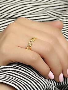 Charm-In 1 件时尚简约 18K 镀金黄铜几何锆石戒指，情人节、母亲节礼物 - 金色 - 查看 5