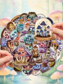 50pcs Graffiti Mushroom Bottle Stickers Matte Surface For Laptop Luggage Shelf Flat Shell Suitcase Helmet Guitar Player Case Decorative Stickers PET Not Repeatable Bright Colour Perfect For Giving To Friends - Multicolor - View 5