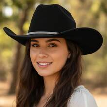 Rhinestone Western Cowgirl Hats Fashionable Wide Brim Party Fedora Caps For Women And Men - 黑色 - 查看 1