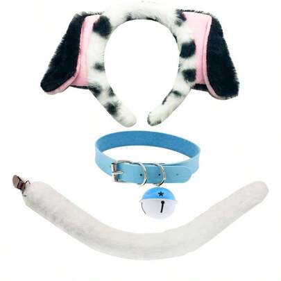 1 pieza Set de 3 diademas con orejas de perro de dibujos animados tipo pudín, accesorio para el cabello con orejas de perro peludas y manchadas adorables para mujeres y niñas, diadema con orejas de perro manchadas ideal para cosplay y convenciones de anime