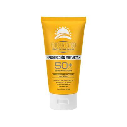 Crema Facial Solar UV100 SPF50 de 60 ml - Protecció Diaria UV/UVB, Resistente al Agua, Hecha en México