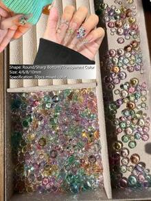 30/50/100颗混合彩色尖底水钻，仙女珠宝盒，奢华美甲水钻装饰，闪亮水晶不对称美甲钉，适合春夏美甲