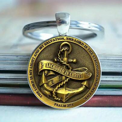 Exquisite Bronze Anchor Pattern Glass Pendant Keychain