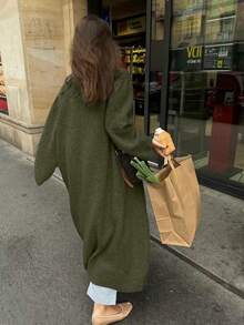 FOR BEAUTY V-Neck Oversized Cardigan, Women Fashion Versatile Long Knitted Sweater Coat, Spring/Autumn - Dark Green - View 5