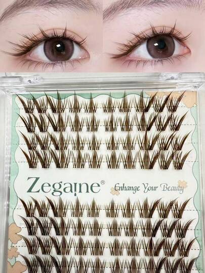 80 peças de cílios postiços castanhos de 9 caudas, fofos, finos, naturais, em camadas, dramáticos, adequados para maquiagem feminina para festas e encontros