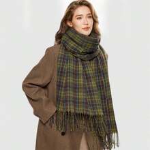 Bufanda a cuadros para mujer, elegante chal con borlas, estolas cálidas de invierno para uso diario informal - Multicolor - Ver 2