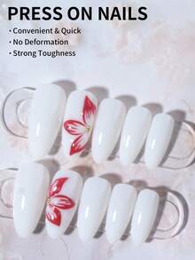 24 件长杏仁 3D 凝胶指甲，打造花朵指甲设计，法式尖头按压指甲，杏仁色带珍珠设计，完美贴合亚克力假指甲套装，包括：1 件果冻胶和 1 件指甲锉，法式杏仁尖指甲让您的指尖闪亮美丽，非常适合派对、舞蹈和日常使用 - 查看 2