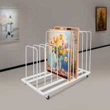 Art Storage Rack With Wheels, Rolling Art Painting Drying Rack 9 Section Metal Storage Stand For Canvas Drawing Boards Panels Prints - White - View 7