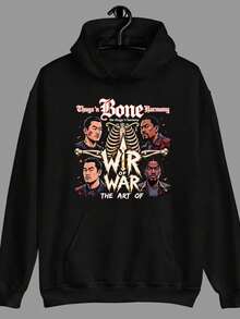 Men'S Bone Thugs-N-Harmony Graphic Hoodie - Hip Hop Inspired Sweatshirt With Skeleton & Rap Group Portraits, Loose Fit Pullover, Long Sleeve Casual Streetwear, Urban Fashion Gift For Music Fans, Autumn/Winter Warmth, Iconic Album Art Design,Fall Hoodies,Men's Fall Clothes,Street Wear,Halloween,Mens Hoodies,Y2k Clothes,Jesus Hoodie,Thanksgiving Day,Nightmare Before Christmas,Christmas - 黑色 - 查看 1