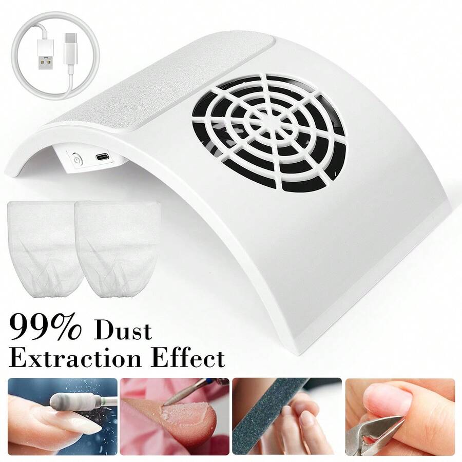 USB Powered Nail Dust Collector With 2 Reusable Filters - Portable 858-M5 Acrylic Nail Dust Extractor Fan (Plug And Play) Nail Art Tool - White - White - View 1
