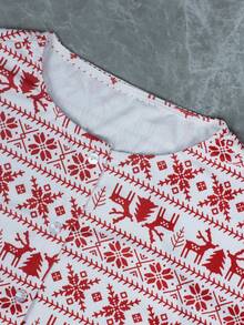 两件套女士休闲圣诞新年罗纹印花针织抽绳长袖上衣和裤子家居服套装，适合居家穿着，冬季服装 - 紅色 - 查看 7