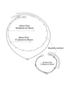 2pcs Necklace + 1pc Double Layer Bracelet, Elegant Minimalist Faux Pearl Heart Chain Necklace & Bracelet Jewelry Set, Great Gift Choice For Women, Suitable For Daily, Party, Wedding Dress Matching