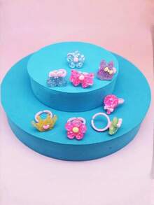 10/24 件儿童随机混色闪亮可爱戒指，女孩过家家装扮戒指，适合女儿、孙女、生日礼物、派对礼物的彩色戒指 - 彩色 - 查看 5